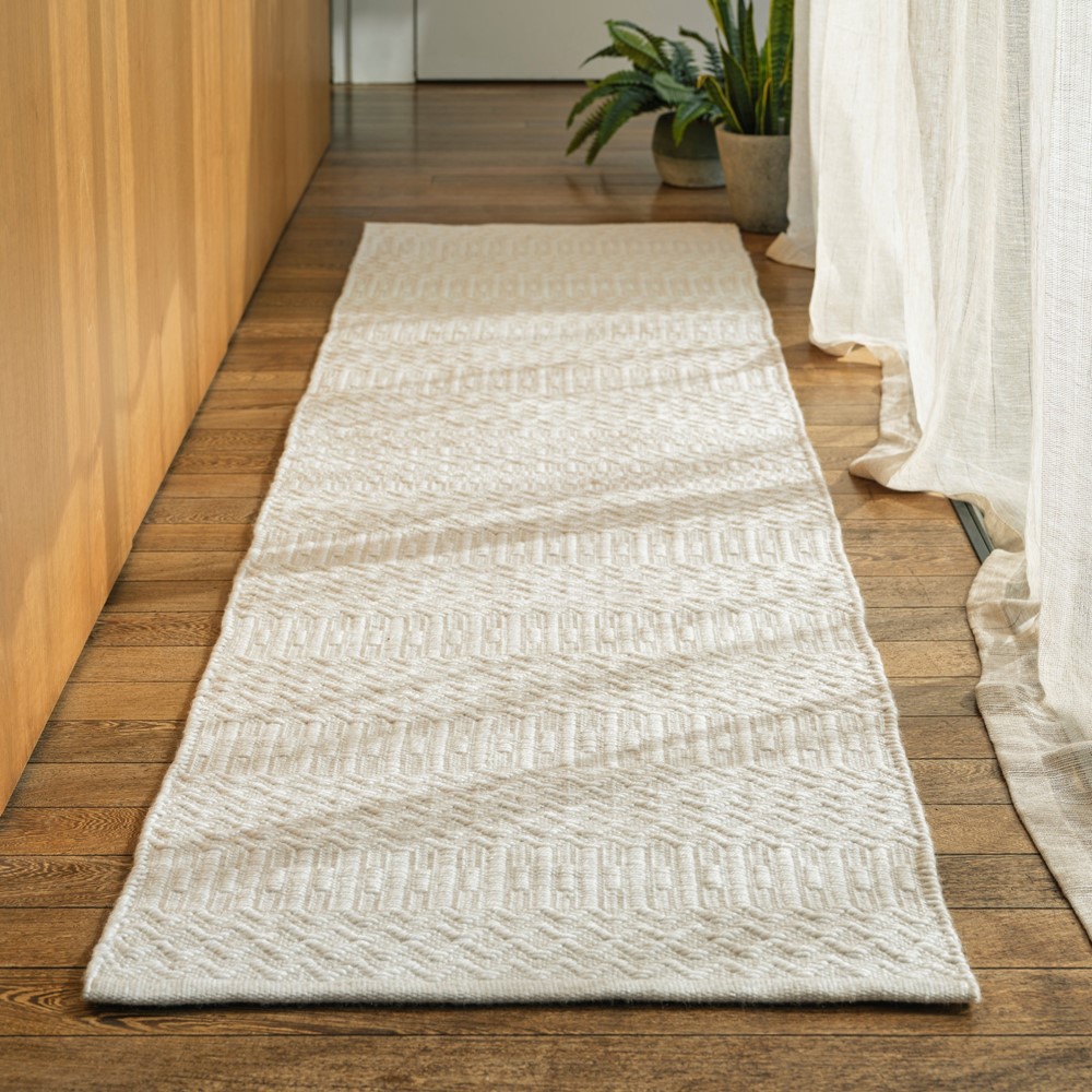 Halsey Geometric Outdoor Runner Rugs in Natural Beige